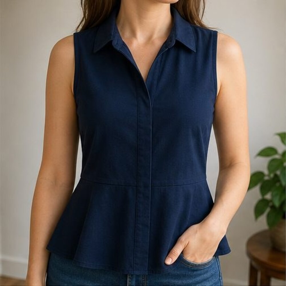 Navy Ruffle Blouse - Picture 2 of 6